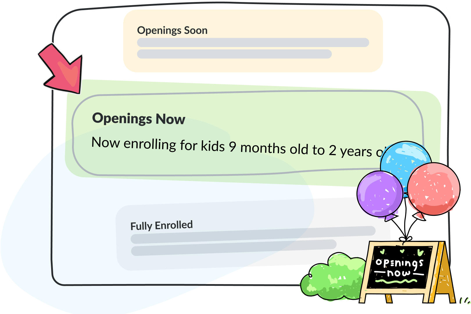 Illustration of a childcare with open enrollment
